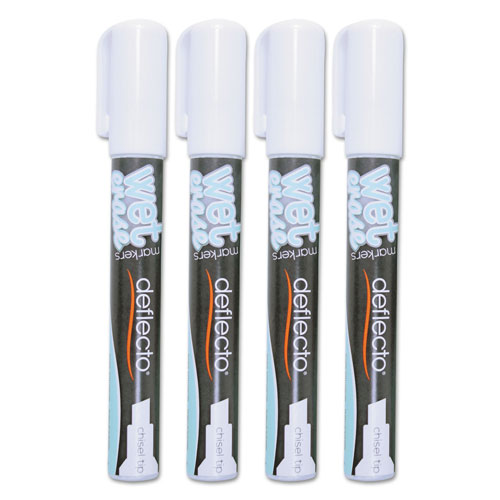 Deflecto Wet Erase Markers, Medium Chisel Tip, White, 4/Pack