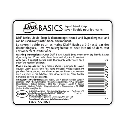 Dial Basics MP Free Liquid Hand Soap, Unscented, 16 oz Pump Bottle, 12/Carton