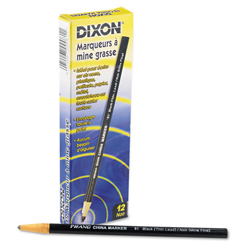 Dixon China Marker, Black, Thin, Dozen