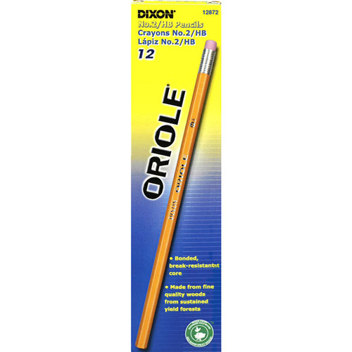 Dixon Oriole HB No. 2 Pencils, #2 Lead, Black Lead, Yellow Wood Barrel, 12/Dozen