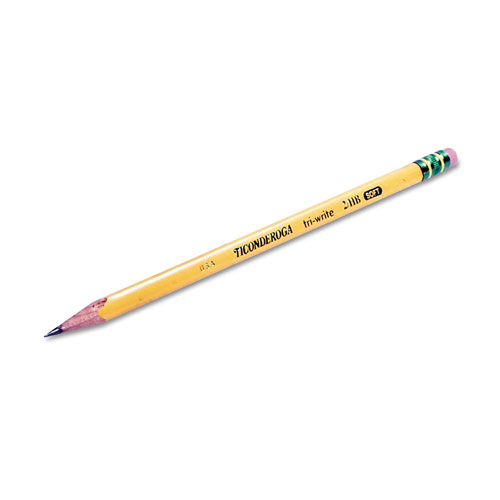 Dixon Ticonderoga Tri-Write Triangular Pencil, HB (#2), Black Lead, Yellow Barrel, Dozen