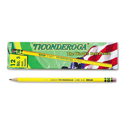 Dixon Ticonderoga Pencils, HB (#3), Black Lead, Yellow Barrel, Dozen