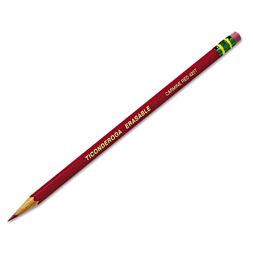 Dixon Ticonderoga Erasable Colored Pencils, 2.6 mm, 2B (#1), Carmine Red Lead, Carmine Red Barrel, Dozen
