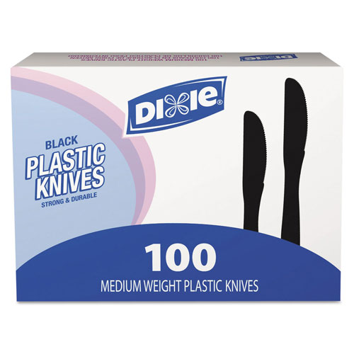 Dixie Plastic Tableware, Heavy Mediumweight Knives, Black, 100/Box, 10 Boxes/Carton