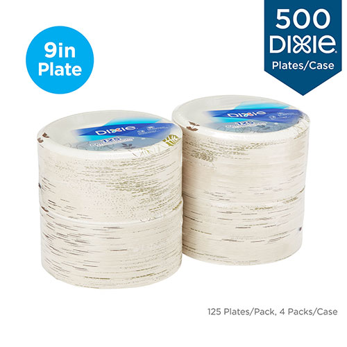Dixie Pathways Soak-Proof Shield Paper Plates, 8 1/2, Grn/Burg, 125/Pk, 4 Pks/Ct