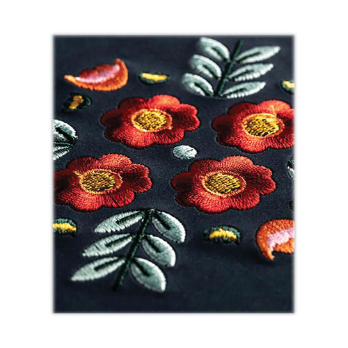 Denik Embroidered Vegan-Suede Layflat Hardbound Journal, Evelyn's Floral Bouquet, College Rule, Dark Blue Cover, 8 x 5.5, 72 Sheets