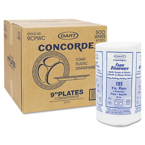 Dart Concorde Foam Plate, 3-Comp, 9