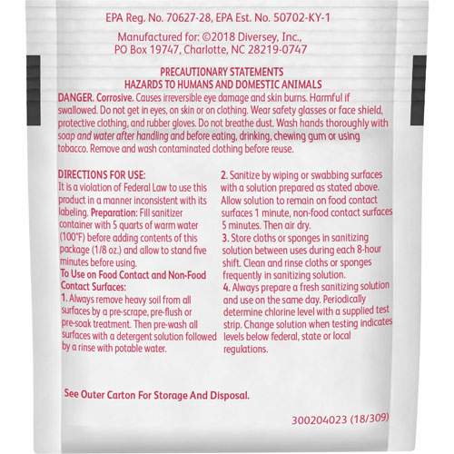 Diversey Multi-Surface Sanitizer - Powder - 0.13 oz (0.01 lb) - Chlorine Scent - 100 / Carton - Yellow