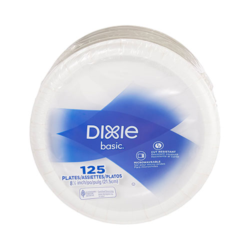 Dixie Basic Paper Dinnerware, Plates, White, 8.5" Diameter, 125/Pack