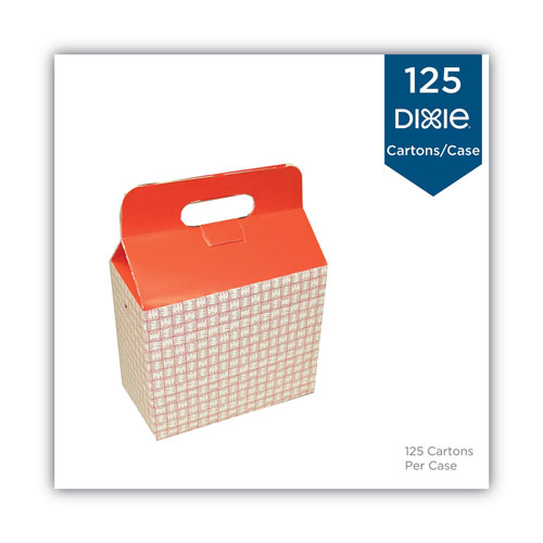 Dixie Take-Out Barn One-Piece Paperboard Food Box, Basket-Weave Plaid Theme, 9.5 x 5 x 8, Red/White, 125/Carton