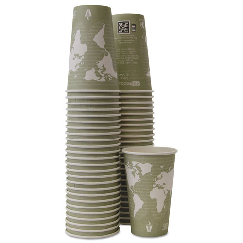 Eco-Products World Art Renewable/Compostable Hot Cups, 16 oz, Moss, 50/Pack