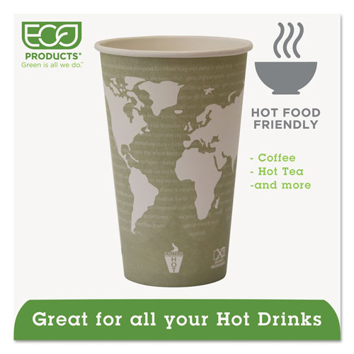 Eco-Products World Art Renewable Compostable Hot Cups, 16 oz., 50/PK, 20 PK/CT