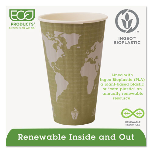 Eco-Products World Art Renewable and Compostable Insulated Hot Cups, PLA, 16 oz, 40/Packs, 15 Packs/Carton