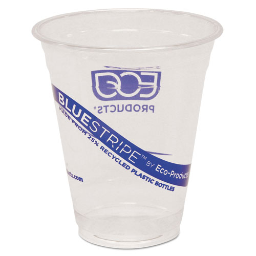 Eco-Products BlueStripe 25% Recycled Content Cold Cups, 12 oz, Clear/Blue, 50/Pk, 20 Pk/Ct
