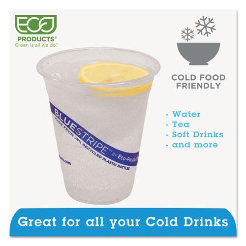 Eco-Products BlueStripe 25% Recycled Content Cold Cups, 12 oz, Clear/Blue, 50/Pk, 20 Pk/Ct