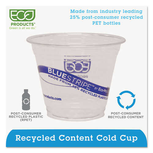 Eco-Products BlueStripe 25% Recycled Content Cold Cups, 9 oz., Clear/Blue, 50/Pk, 20 Pk/Ct