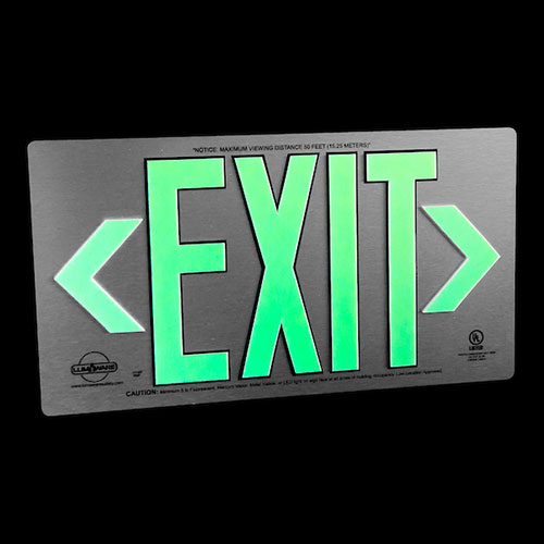 LumAware Photoluminescent Metal Exit Sign, Brushed Aluminum, UL Listed