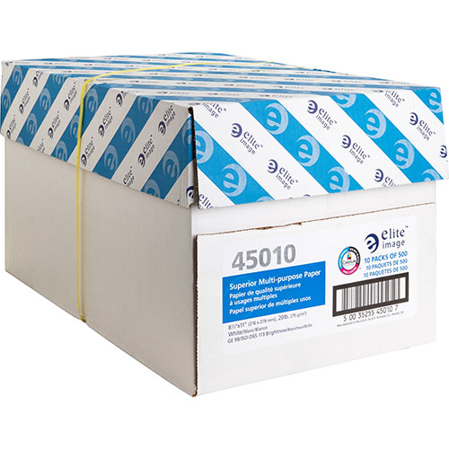 Elite Image White Multipurpose Paper, 8 1/2 x 11 (Letter), 96 Bright, 20 lb, 500 Sheets Per Ream, Case of 10 Reams
