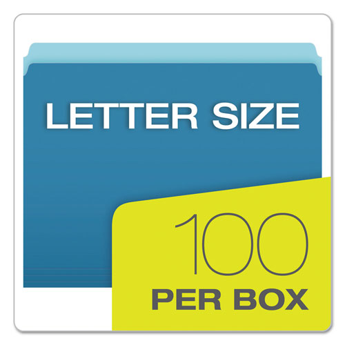 Pendaflex Colored File Folders, Straight Tab, Letter Size, Blue/Light Blue, 100/Box
