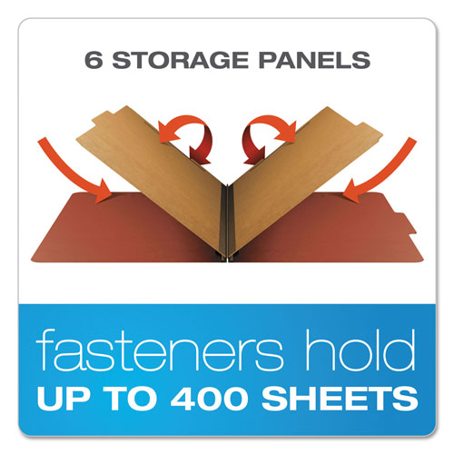 Pendaflex Four-, Six-, and Eight-Section Pressboard Classification Folders, 2 Dividers, Embedded Fasteners, Legal Size, Red, 10/Box