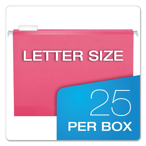 Pendaflex Colored Reinforced Hanging Folders, Letter Size, 1/5-Cut Tab, Pink, 25/Box