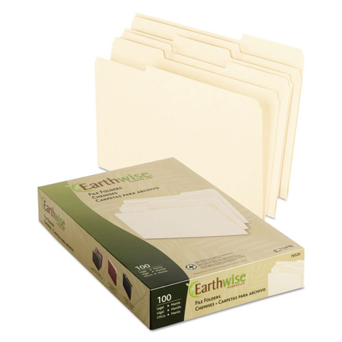 Pendaflex Earthwise by 100% Recycled Manila File Folders, 1/3-Cut Tabs, Legal Size, 100/Box