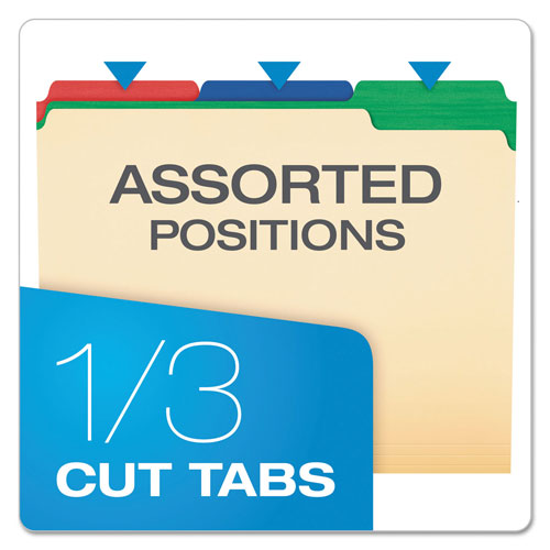 Pendaflex Color Tab File Folders, 1/3-Cut Tabs, Letter Size, Manila, 50/Box