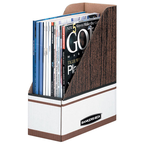 Fellowes Corrugated Cardboard Magazine File, 4 x 9 x 11 1/2, Wood Grain, 12/Carton