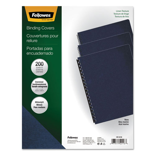 Fellowes Linen Texture Binding System Covers, 11-1/4 x 8-3/4, Navy, 200/Pack