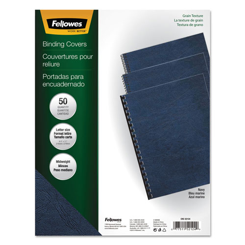 Fellowes Classic Grain Texture Binding System Covers, 11 x 8-1/2, Navy, 50/Pack