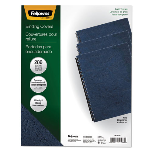 Fellowes Classic Grain Texture Binding System Covers, 11-1/4 x 8-3/4, Navy, 200/Pack