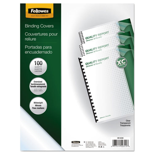 Fellowes Crystals Presentation Covers with Round Corners, 11 1/4 x 8 3/4, Clear, 100/Pack