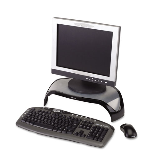 Fellowes Smart Suites Corner Monitor Riser, 18 1/2 x 12 1/2 x 5 1/8, Black/Clear Frost