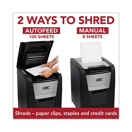 GBC® AutoFeed+ 100X Super Cross-Cut Home Office Shredder, 100 Auto/8 Manual Sheet Capacity