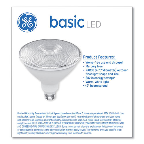 GE Basic LED Dimmable Outdoor Flood Light Bulbs, PAR38, 15 W, Warm White