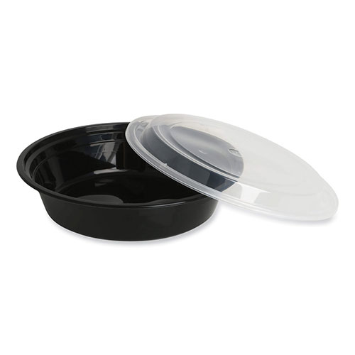 GEN Food Container, 16 oz, 6.29 x 6.29 x 1.96, Black/Clear, Plastic, 150/Carton