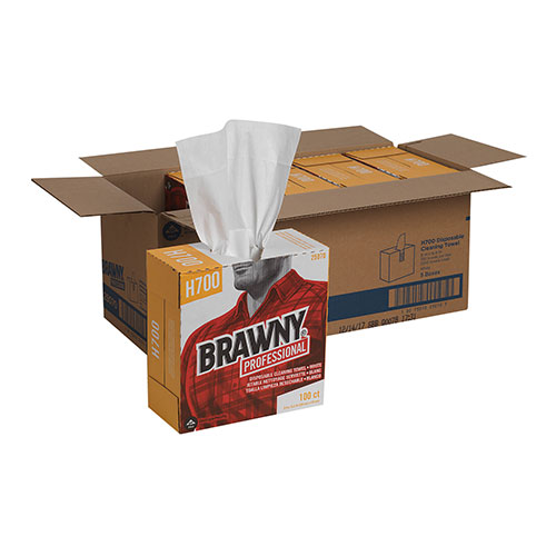 Brawny Professional® H700 Disposable Cleaning Towel, Tall Box, White, 100 Towels/Box, 5 Boxes/Case, Towel (WxL) 9.1