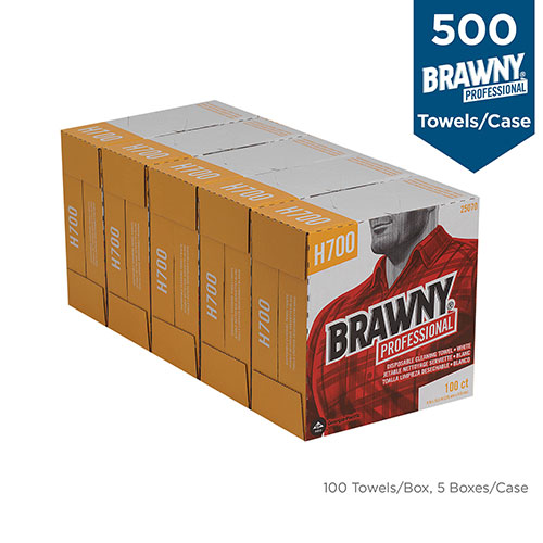 Brawny Professional® H700 Disposable Cleaning Towel, Tall Box, White, 100 Towels/Box, 5 Boxes/Case, Towel (WxL) 9.1