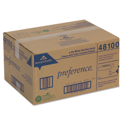 Preference Facial Tissue, Flat Box, 100 Sheets/Box, 30 Boxes/Carton