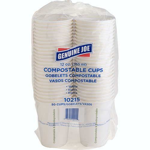 Genuine Joe Compostable Cups, 12oz., 1000/CT, White