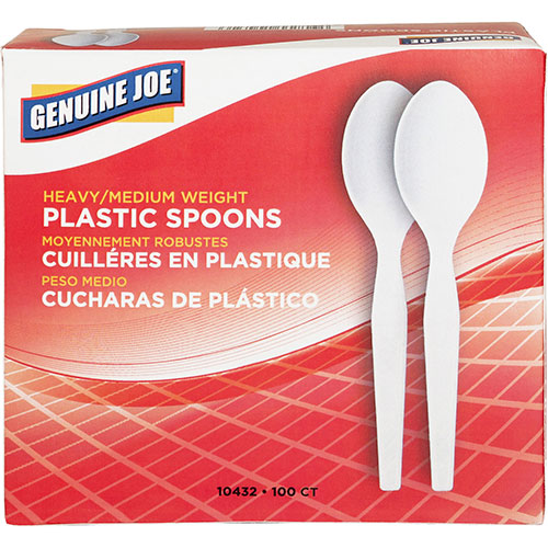 Genuine Joe Heavy-Weight White Plastic Spoon, Box of 100