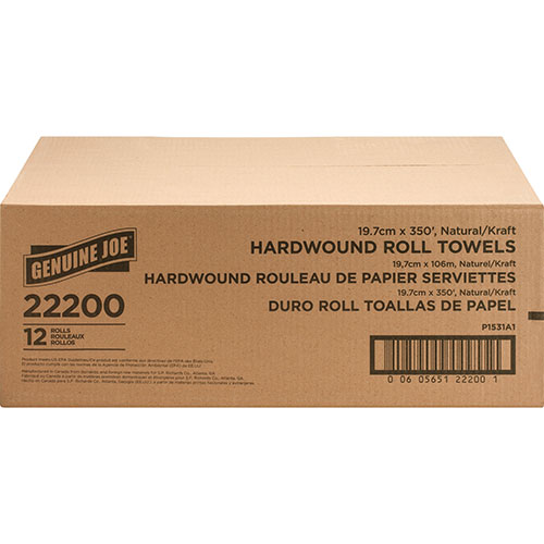 Genuine Joe 22200 Brown Bulk Hardwound Roll Paper Towels, 7 7/8" x 350'