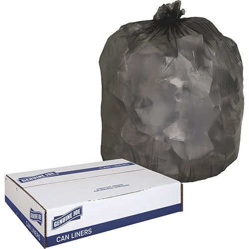 Genuine Joe Black Flat-Bottom Trash Bags, 33 Gallon, 0.45 Mil, 33