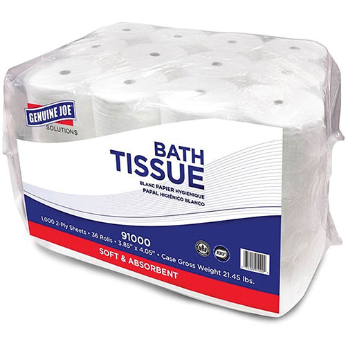 Genuine Joe Bathroom Tissue, 2-Ply, 1000 Sheets/Roll, 2016/CT, White