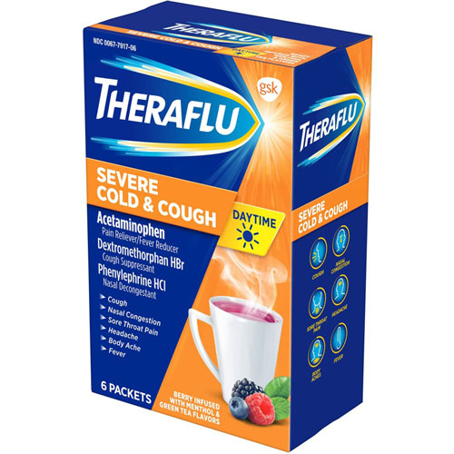 GlaxoSmithKline Theraflu Daytime Cold Medicine - For Cold, Flu, Nasal Congestion, Cough, Body Ache, Sore Throat, Sinus Pain, Headache, Fever - Green Tea - 1 / Each