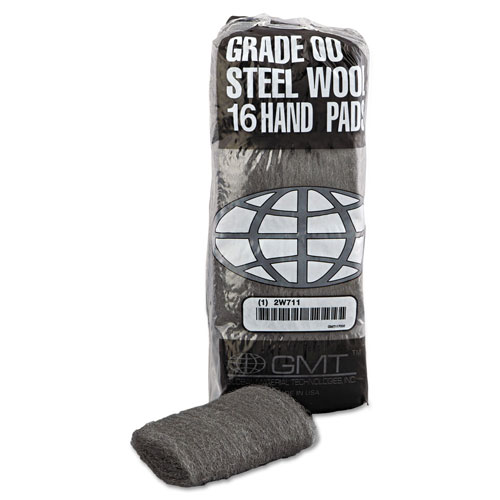 Global Material Industrial-Quality Steel Wool Hand Pad, #00 Very Fine, 16/Pack, 192/Carton