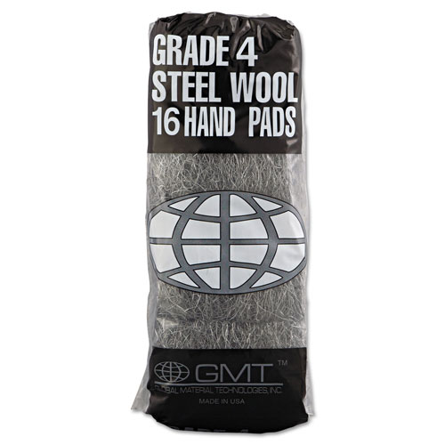Global Material Industrial-Quality Steel Wool Hand Pad, #4 Extra Coarse, 16/Pack, 192/Carton