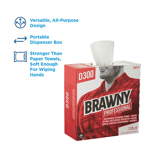 Brawny Professional® D300 Disposable Cleaning Towel, Tall Box, White, 110 Towels/Box, 10 Boxes/Case, Towel (WxL) 9.2