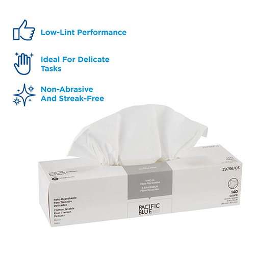 Pacific Blue Basic AccuWipe® Recycled 1-Ply Disposable Delicate Task Wipers, Large, White, 140 Wipers/Box, 20 Boxes/Case, Wiper (WxL) 15