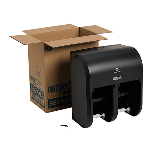 Compact® 4-Roll Quad Coreless High-Capacity Toilet Paper Dispenser, Black, 11.75 x 13.25